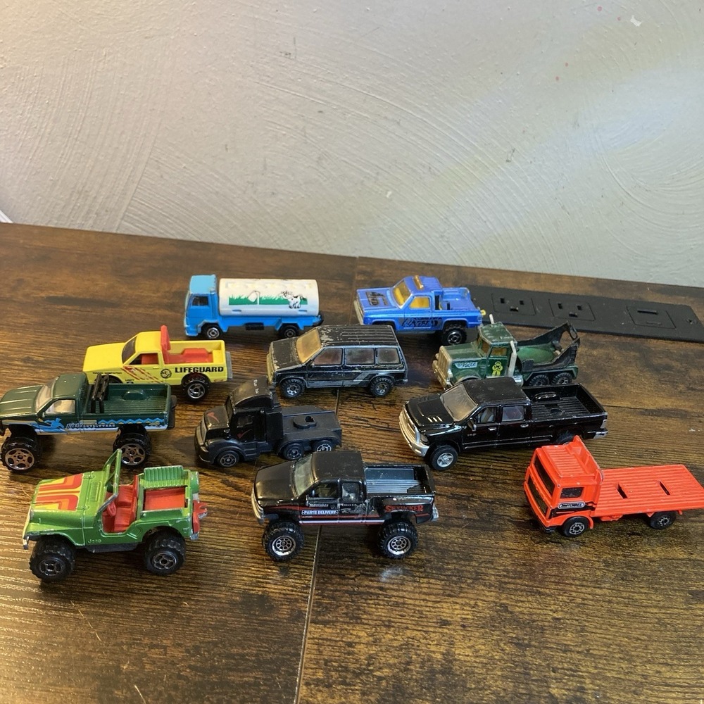 TRUCKS Incl Vtg Diecast Pickup Cab Jeep Majorette Matchbox Hot Wheels 11 Lot